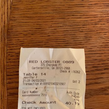 Red Lobster - a receipt on a wooden table - Seafood Near Me - Cartersville, Georgia