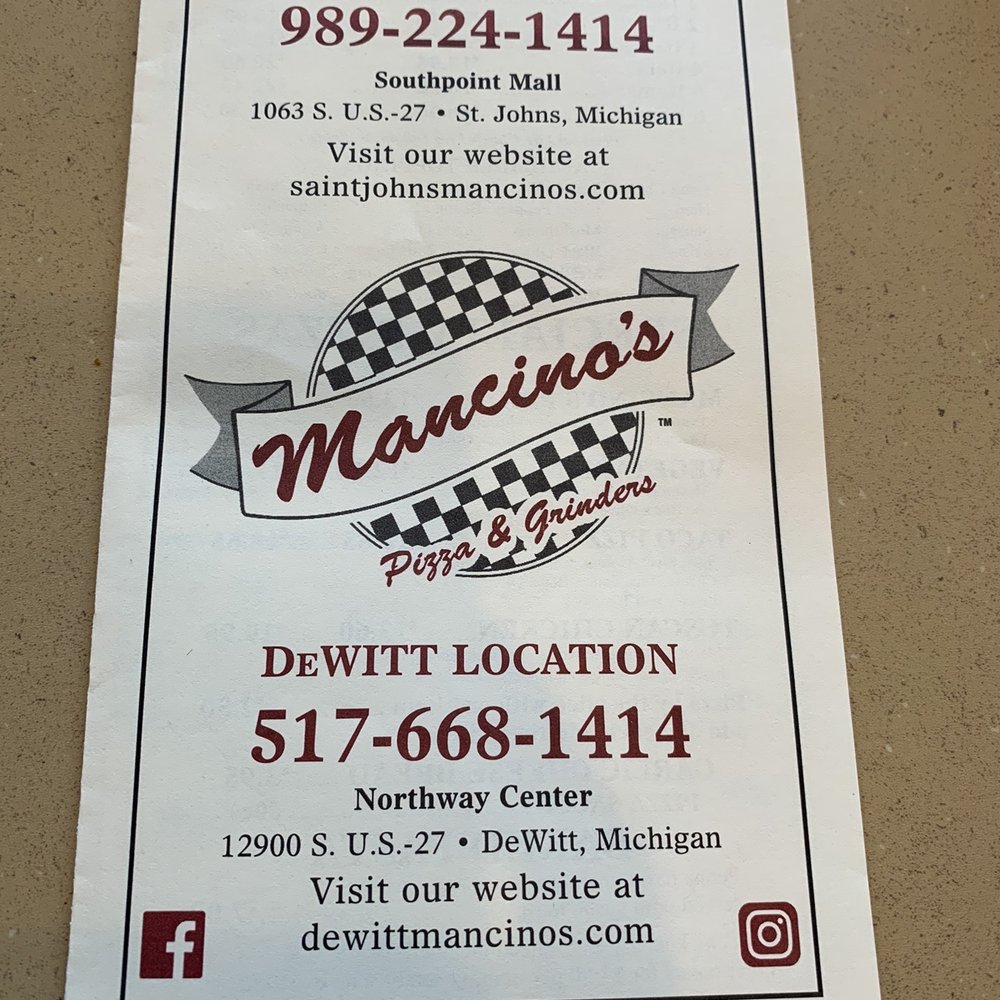 Mancino's Pizza and Grinders - Front of menu - Pizza Near Me - DeWitt, Michigan