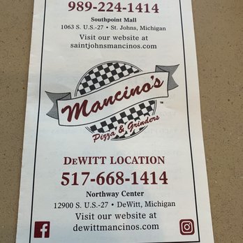 Mancino's Pizza and Grinders - Front of menu - Pizza Near Me - DeWitt, Michigan Mancino's Pizza and Grinders - Front of menu - Pizza Near Me - DeWitt, Michigan