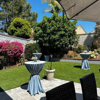 XLNT Event Rentals - High top tables paired with dusty blue tablecloths - Balloon Services Near Me XLNT Event Rentals - High top tables paired with dusty blue tablecloths - Balloon Services Near Me