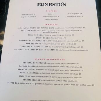Ernesto’s - Dinner menu - Basque Near Me - New York, New York