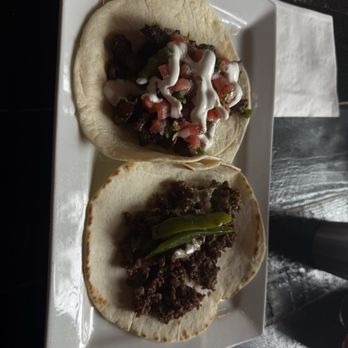 Red Star Taco Bar - (On left) carne asada taco. (On right) Philly cheese steak taco. - Mexican Near Me - Seattle, Washington