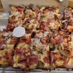 Jet's Pizza - I chose to "build your own"- Large 8 corner, derp dish with butter crust- ham, pineapple, mushrooms, and tomatoes.