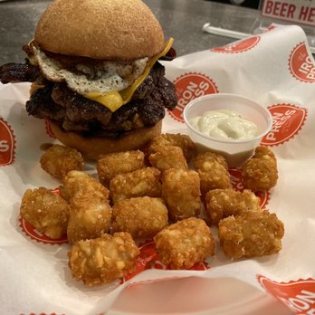 The Iron Press - The Hangover Burger with a side of tots - Beer Bar Near Me - Anaheim, California The Iron Press - The Hangover Burger with a side of tots - Beer Bar Near Me - Anaheim, California