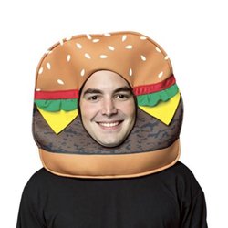 Rainbow Records - Its a cheeseburger hat but you can't eat it. Not a real cheeseburger. Do not eat.