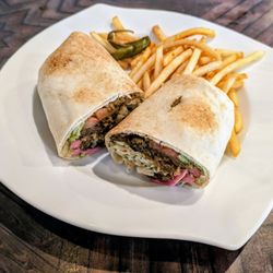 Layla's Lebanese Restaurant - Moujadara sandwich with fries