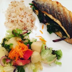 The Agora - Sea bass feta flat (feta and spinach) with rice and salad