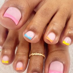 Gel pedicure + rainbow French tip