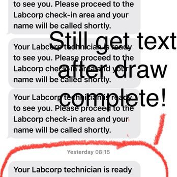 Labcorp - Not sure why the text says my tech is ready five minutes before I'm even supposed to arrive. That was not true. - Laboratory Testing Near Me - Seal Beach, California Labcorp - Not sure why the text says my tech is ready five minutes before I'm even supposed to arrive. That was not true. - Laboratory Testing Near Me - Seal Beach, California