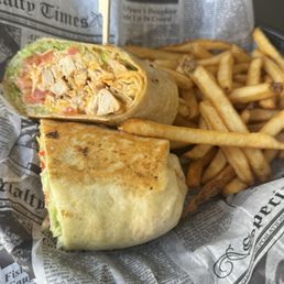 Buffalo chicken wrap and fries