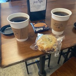 Pour overs, chocolate pecan scone, stroopwafel Pour overs, chocolate pecan scone, stroopwafel