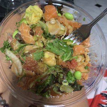 Poke Dot - Salmon & spicy Tuna on green salad poke bowl - Seafood Near Me - Claremont, California Poke Dot - Salmon & spicy Tuna on green salad poke bowl - Seafood Near Me - Claremont, California