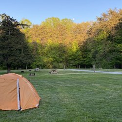 Our tent at Sunny Acres in evening.