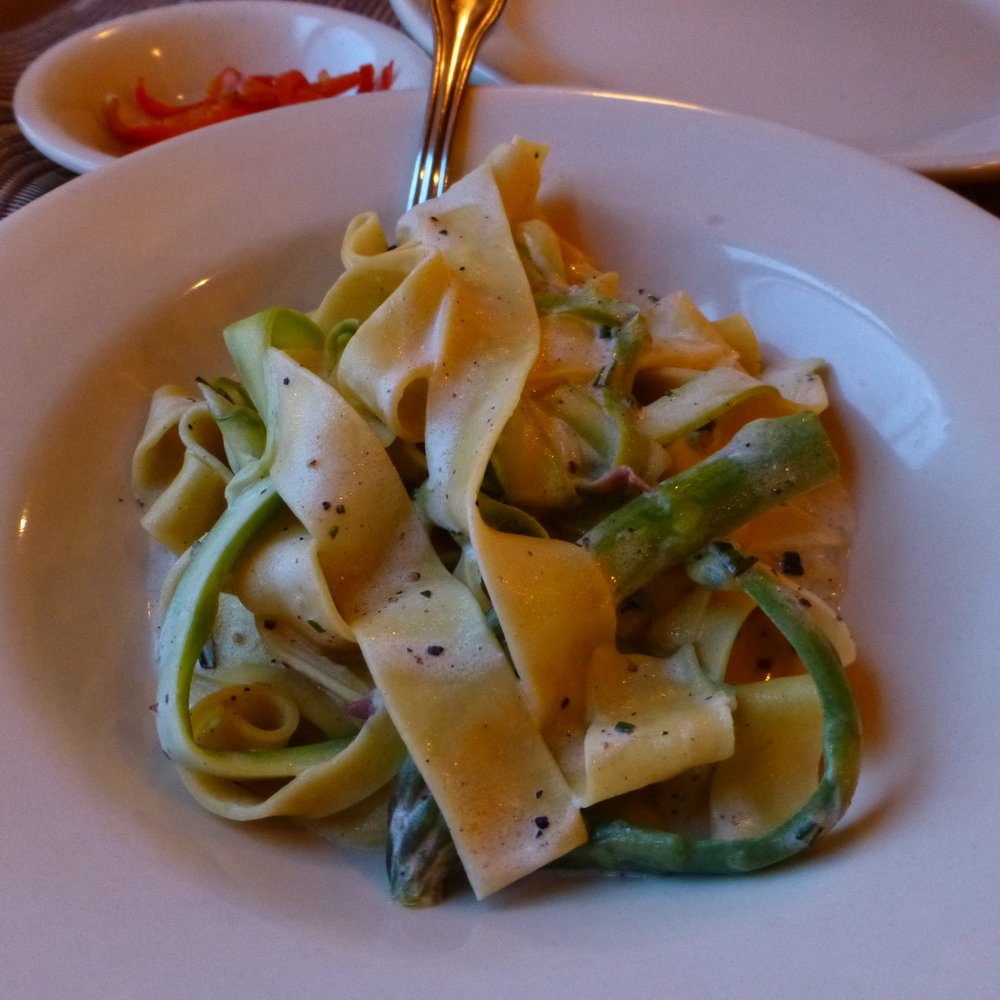 La Morra - Fettucelle with asparagus, (w/o) fresh cherry peppers, goat cheese and rosemary 4/2013 - Italian Near Me - Brookline, Massachusetts La Morra - Fettucelle with asparagus, (w/o) fresh cherry peppers, goat cheese and rosemary 4/2013 - Italian Near Me - Brookline, Massachusetts