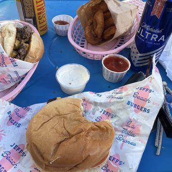 Jeffs' Beach Burgers - El Jefe, a cheeseburger and onion rings - Burgers Near Me - San Diego, California Jeffs' Beach Burgers - El Jefe, a cheeseburger and onion rings - Burgers Near Me - San Diego, California