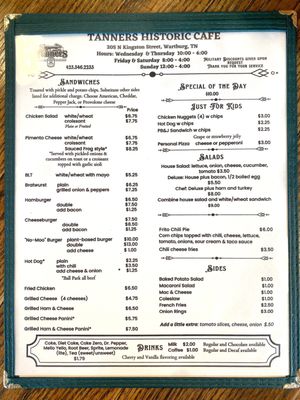 Menu photo 5 Tanners Historic Cafe Wartburg, TN Menu photo 5 Tanners Historic Cafe Wartburg, TN