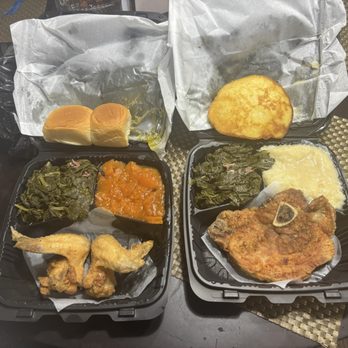 Sac's Kitchen - Fried chicken and Pork Chop, yams, turnip greens, mashed potatoes - Southern Near Me - Huntsville, Alabama Sac's Kitchen - Fried chicken and Pork Chop, yams, turnip greens, mashed potatoes - Southern Near Me - Huntsville, Alabama