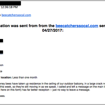 Bee Catchers - Here was the submission form I filled out. Thought this would be a fairly straightforward situation. With Nicole, it has been anything but. - Pest Control Near Me - Van Nuys, California Bee Catchers - Here was the submission form I filled out. Thought this would be a fairly straightforward situation. With Nicole, it has been anything but. - Pest Control Near Me - Van Nuys, California