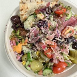 Create your own bowl with falafel and all the toppings (everything vegan)