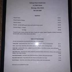 Bullseye Pete’s Pub & Grub - Food menu