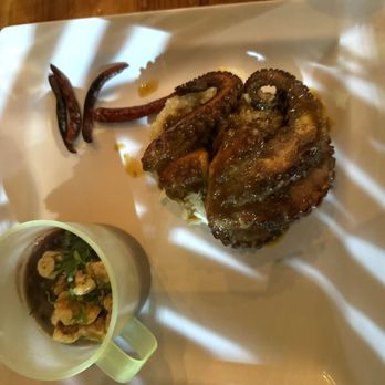 Los Aguachiles - "Sunny" octopus with white rice and beans - Seafood Near Me - Playa del Carmen, ROO