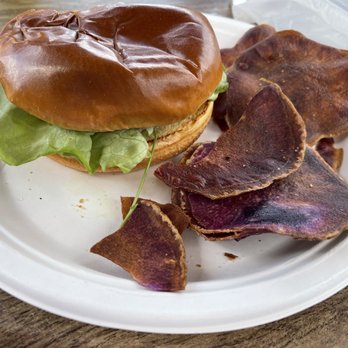 Kula Lodge & Restaurant - The vegan burger with taro chips - Breakfast & Brunch Near Me - Kula, Hawaii Kula Lodge & Restaurant - The vegan burger with taro chips - Breakfast & Brunch Near Me - Kula, Hawaii
