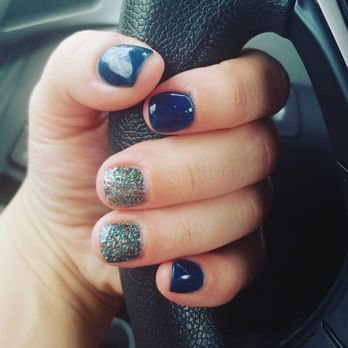 OMG Nails & Spa - Dip manicure, glistening glitter and teal/blue. - Nail Salons Near Me - Chandler, Arizona