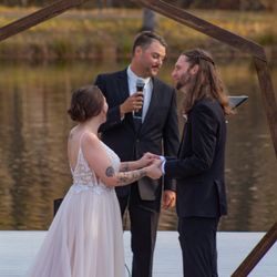 A simple pondside ceremony in late fall