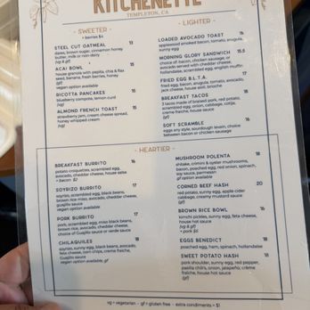 Kitchenette - Menu 9-18-26 - Breakfast & Brunch Near Me - Templeton, California