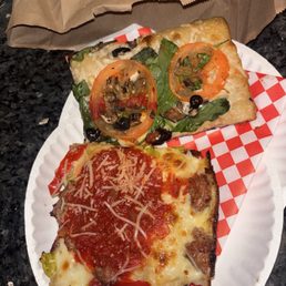 Vegan slice and a deep dish Vegan slice and a deep dish