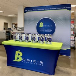 Alphagraphics - Tradeshow display, table cover and brochures for Bogie's.