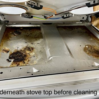 Murphy's Top Quality Cleaning - Under stove top before cleaning - Home Cleaning Near Me