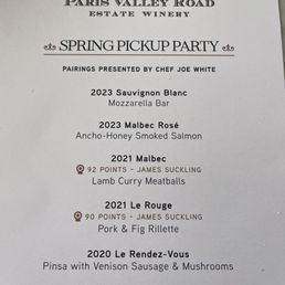 Spring pickup party menu
