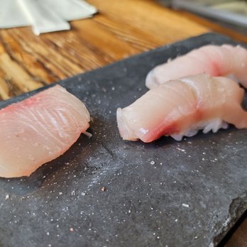 Shoyou Sushi - Yellowtail nigiri + extra slices for sashimi - Sushi Bars Near Me - Baltimore, Maryland Shoyou Sushi - Yellowtail nigiri + extra slices for sashimi - Sushi Bars Near Me - Baltimore, Maryland