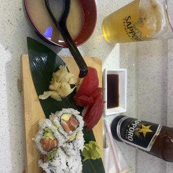 Happy Sushi - Salmon + avocado roll, Tuna sushi, miso soup - Sushi Bars Near Me - Gardena, California