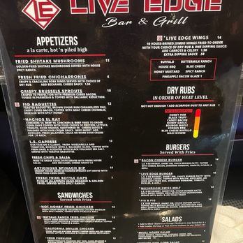 Live Edge Bar And Grill - food menu - Bars Near Me - Mountain Home, Arkansas