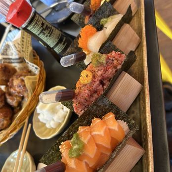 KChickin - Salmon hand roll, Otoro hand roll, Scallop hand roll, Grilled eel hand roll - Japanese Near Me - Boston, Massachusetts KChickin - Salmon hand roll, Otoro hand roll, Scallop hand roll, Grilled eel hand roll - Japanese Near Me - Boston, Massachusetts