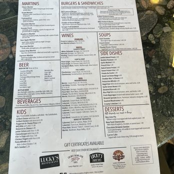 Lucky’s Blind Fish Grill - Back of menu - Bars Near Me - Lapeer, Michigan