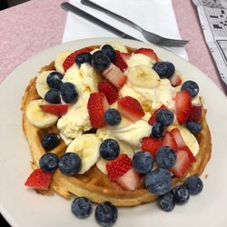 Pagliaro's Lunch - Waffle with fresh fruit and ice cream
