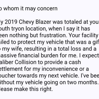 Caliber Collision - A Snap on tool truck back into it the day it was going to be picked up and the Snap on employee left the screen of the accident. - Body Shops Near Me - Charlotte, North Carolina