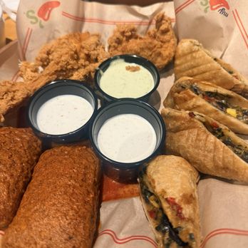 Chili's - Triple Dipper (crispers, southwest egg rolls, Nashville hot mozzarella sticks) - Tex-Mex Near Me - La Mesa, California Chili's - Triple Dipper (crispers, southwest egg rolls, Nashville hot mozzarella sticks) - Tex-Mex Near Me - La Mesa, California