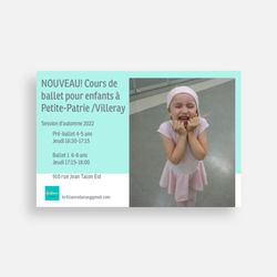 Brilliance Danse - NOUVEAU !
Cours de ballet pour enfants à Petite Patrie /Villeray 
Session d'automne 2022  

brilliancedanse@gmail.com