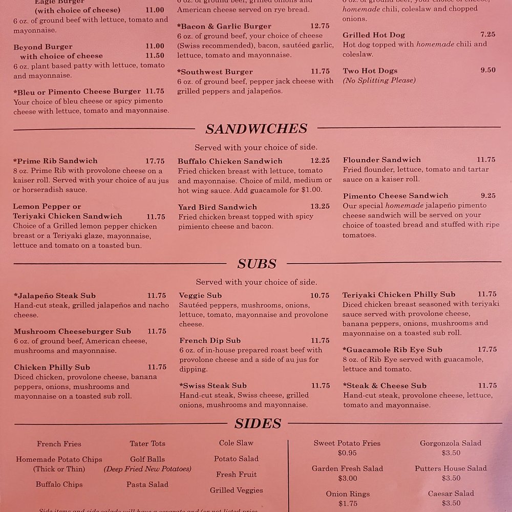 Putter's Patio & Grill - Menu - American Near Me - Winston Salem, North Carolina
