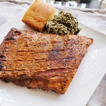 Slim's BBQ - Pork ribs (half rack) $15; cornbread, Serrano cheese spinach. - Bars Near Me - Vancouver, British Columbia Slim's BBQ - Pork ribs (half rack) $15; cornbread, Serrano cheese spinach. - Bars Near Me - Vancouver, British Columbia