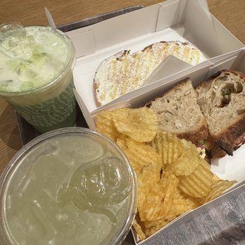 Vesta Coffee Roasters - Melon Matcha Soda & Pineapple matcha latte with milk toast and egg salad sandwich - Coffee & Tea Near Me - Las Vegas, Nevada