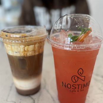 Nostimo Cafe & Tea - Tiramisu coffee, so delicious and blooming strawberry tea - Coffee & Tea Near Me - Westminster, California