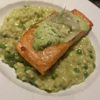 Henry's Steakhouse - Salmon over pea risotto - Steakhouses Near Me - Placerville, California Henry's Steakhouse - Salmon over pea risotto - Steakhouses Near Me - Placerville, California