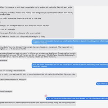 Get It Done Transportation - As you can see in this screenshot, these people immediately begin threatening and trying to intimidate us. - Vehicle Shipping Near Me - Margate, Florida