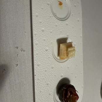 The Restaurant at Justin - Beet glass bite missing from photo corn pastry and ham stuffed fig all 3 were so delicious and bursting with flavor - New American Near Me - Paso Robles, California