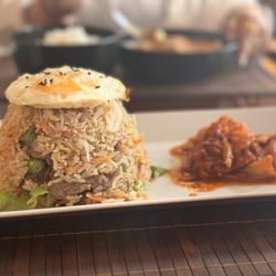 Lemon Leaf - The day's special: rice w beef and cilantro and kimchi